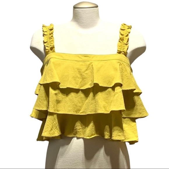 Essue Mustard Yellow Tier Ruffle Crop Top Medium - Picture 2 of 9